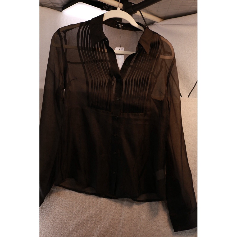 Express Portofino Women’s Blouse Size S Black Sheer Long Sleeve Button Front